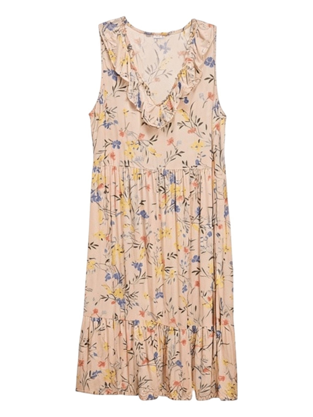 Old Navy Blush Pink Floral Ruffle V-Neck Tiered Maxi Dress Size XL